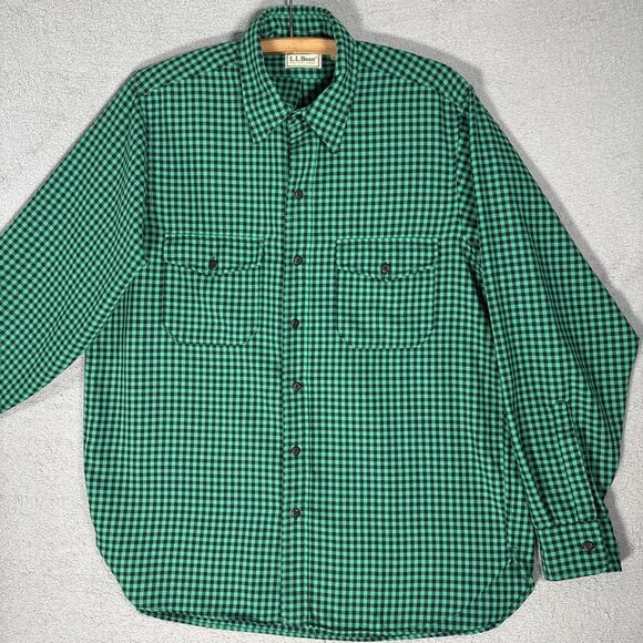 Vintage LL Bean Flannel Shirt Men’s Size L Allagash Green Black Gingham Plaid - Picture 2 of 14